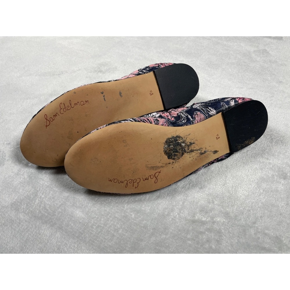 Sam Edelman Felicia Ballet Flats Women's 8.5 Navy Pink Floral Jacquard Bow Shoes - Picture 9 of 15
